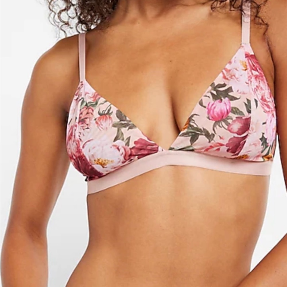 Express Mesh Triangle Bralette Pink Floral Size M NWOT
